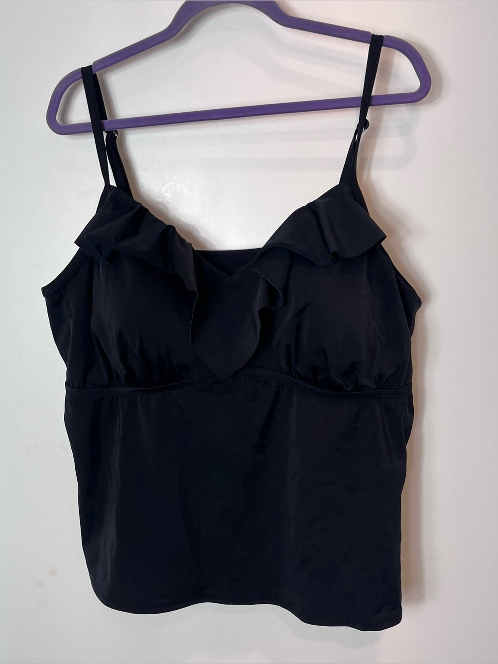 Swimsuits For All Swim Tank Ruffled Black Women's Top Adjustable Spaghetti Strap